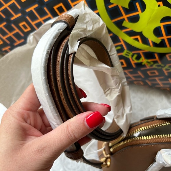 Tory Burch Emerson Dome Satchel Crossbody Bag Top Handle Moose Gold Tan - Picture 4 of 9